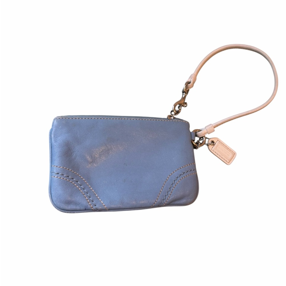 Y2K Coach Blue Leather Wristlet Mini Pouch Clutch w Strap